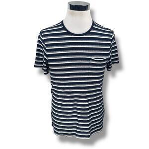 Outerknown T-Shirt Men’s Medium Blue White Striped Hemp Blend Crew Neck Casual